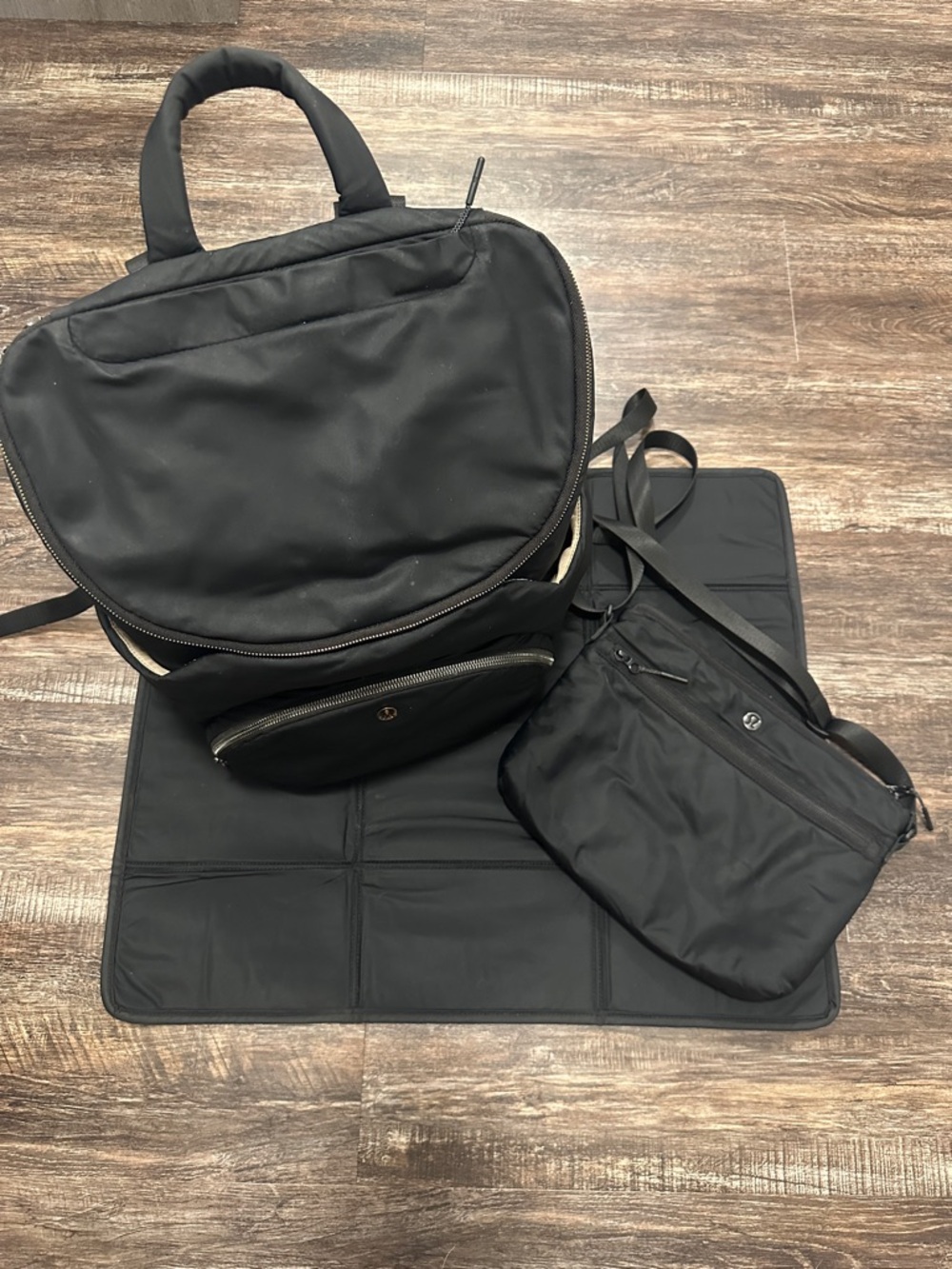 Lululemon New Parent Black Backpack with Crossbody Pouch and Changing Pad